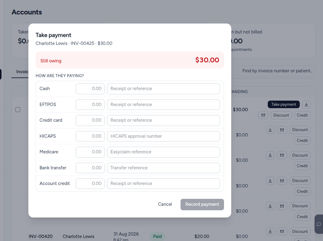 The payment dialog
